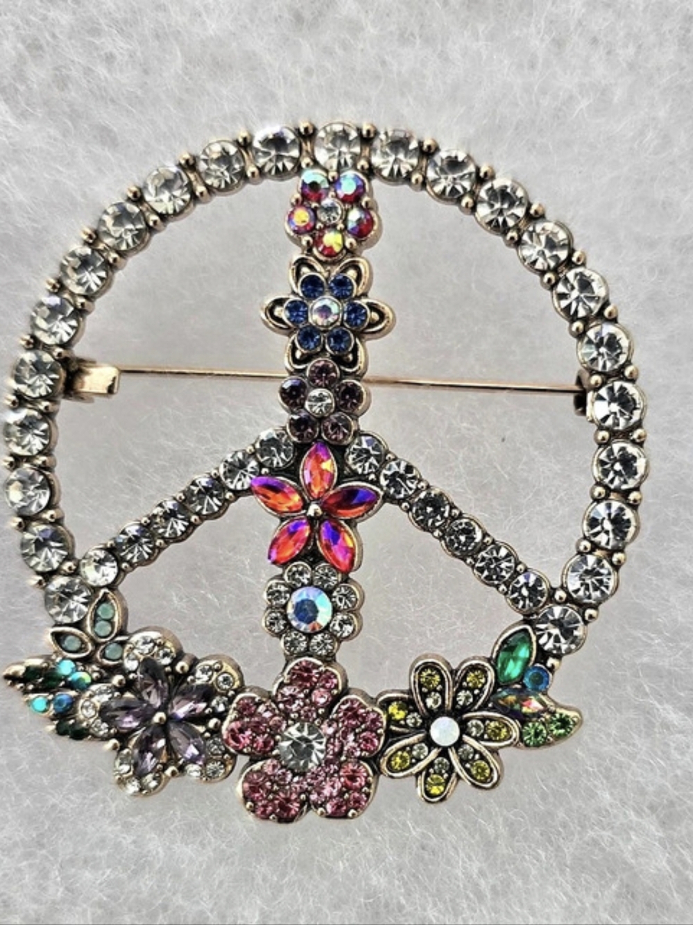 Multicolor Floral Peace Sign Brooch.